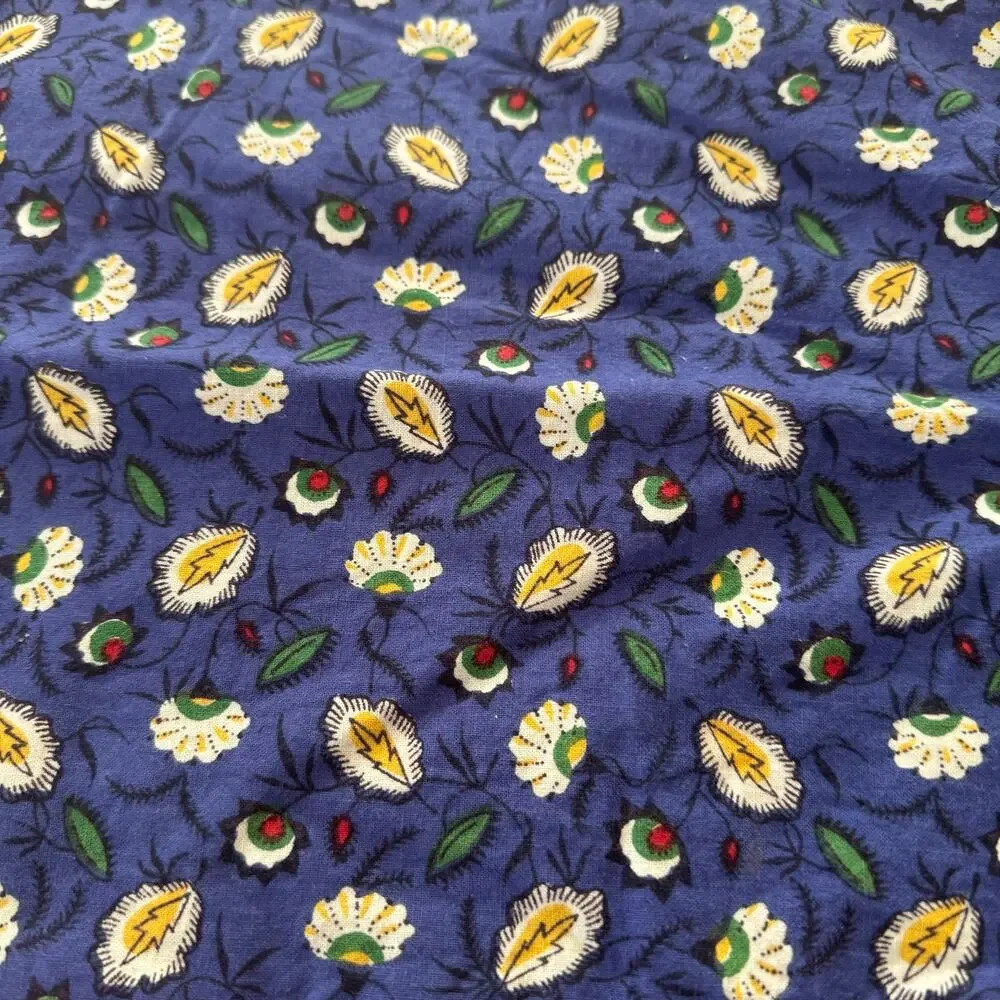 Blue Floral Orange Poppies Cotton Placemats Set 4 Reversible India 14x20 Cottage